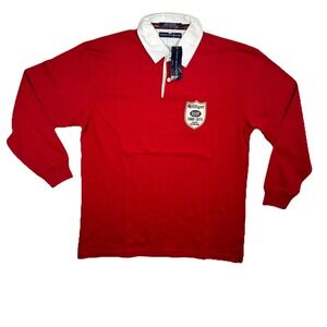 Vintage Over Sized Tommy Hilfiger Red Rugby Polo Shirt Men's Large Crest NWT